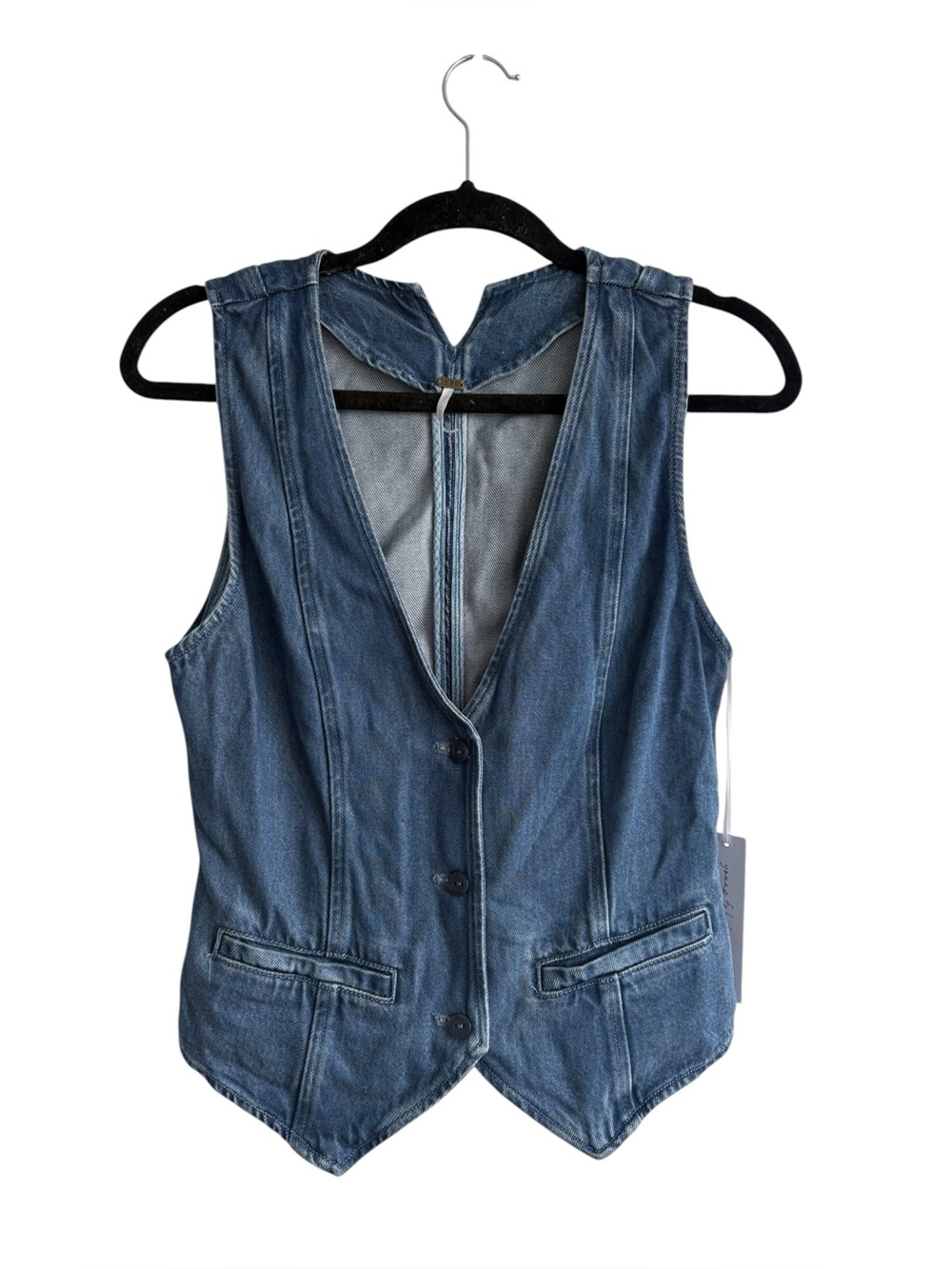 Young Fabulous & Broke Denim Soft Button Up V Vest Sz Medium NWT